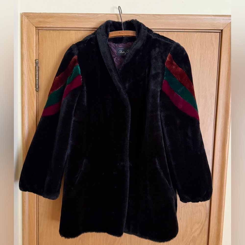 Vintage Black Teddy Jacket with Multicolor Accents